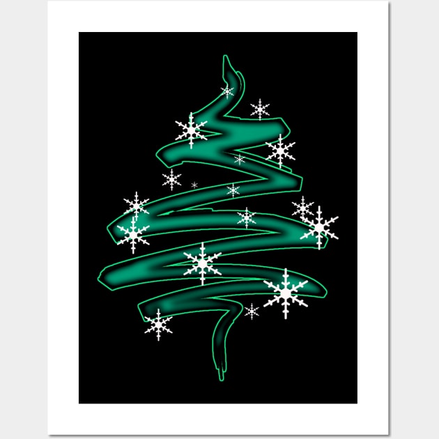 Christmas Tree Abstract with snowflakes Wall Art by DyrkWyst